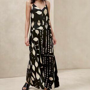 Banana Republic - Tie-Waist Maxi Dress in Black Print XS